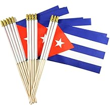 Newperlite Cuba Stick Flag Cuban Small Mini Hand Held Flags - Solid Wooden Pole and Spear Top,12 Pack, 5x8 Inches