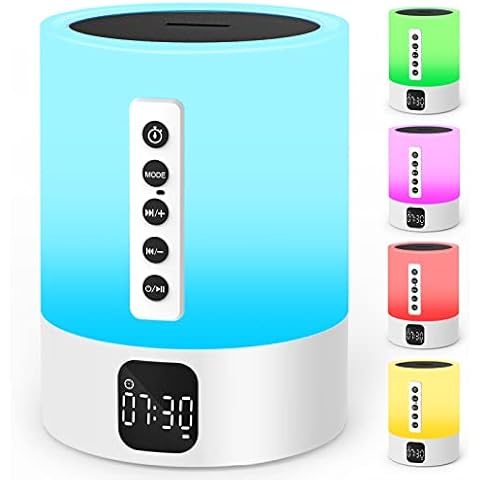 Night Light Bluetooth Speaker Alarm Clock, Sound Machine with White Noise, Touch Bedside Lamp, Dimmable Warm White Light, 48 RGB Color Changing, Ideal Gifts for 10-15 Year Old Teenage Boys Girls Cover