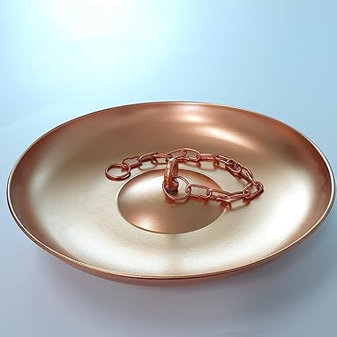 Copper Colored 11" Dia Iron Anchoring Basin with 17" Chain for Rain Chains, Rust-Resistant Plated Iron, Decorative Fountain Dish for Outdoor Garden, Lawn & Patio Water Features Cover