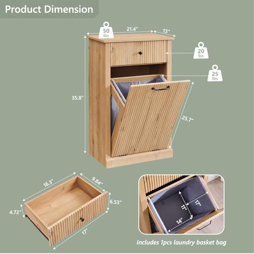 Image of IFBUY Tilt Out Laundry Hamper Cabinet, Modern Trash Can Cabinet,Natural Oak