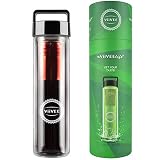 Viivee Life ® Teeflasche mit Sieb To Go (500ml) Thermoflasche für heiße & kalte Getränke Glas Trinkflasche 100% BPA Free Teekanne Doppelwandig für Tee | Detox | Smoothie | Infused Fruit Water