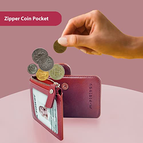 Image of Keychain wallet, Rfid Blocking Credit Card Holder Leather, Zipper Card Case for Women, red, 4.7 inch x 2.6 inch x 1.0 inch, Multi-function