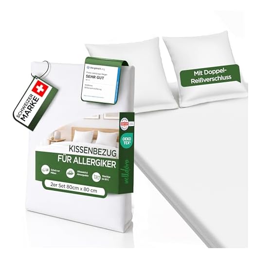Welldora ǀ 2er-Set Milbenbezug Kissen 80x80 ǀ Allergiker Kissenbezug fachärztlich getestet ǀ Premium Encasing 80x80 cm gegen Milben & Bettwanzen ǀ Allergiker Bettwäsche