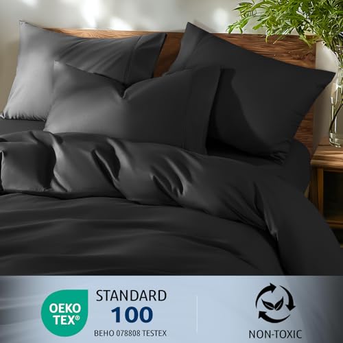 Shilucheng 100% Cotton California King Size Duvet Covers - 600 Thread Count, Luxury Sateen Weave Egyptian Cotton Comforter Cover with Zipper Closure,Hotel Bedding Duvet Covers 3 Piece (Black)