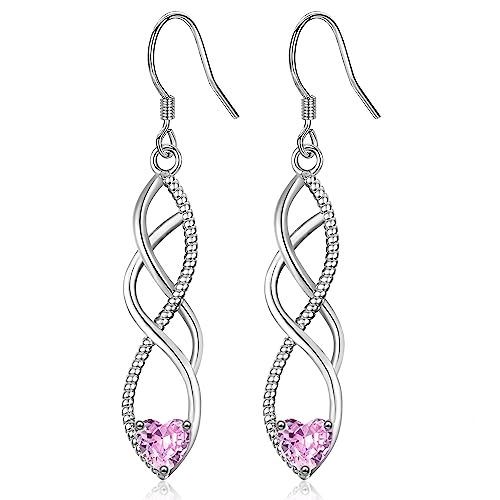 MASOP Ohrringe Silber 925 Hängend Unendlichkeitszeichen AAA Zirkonia Rosa Herz Hängeohrringe Lange Infinity Ohrhänger Hochzeit Schmuck für Damen Frauen Braut