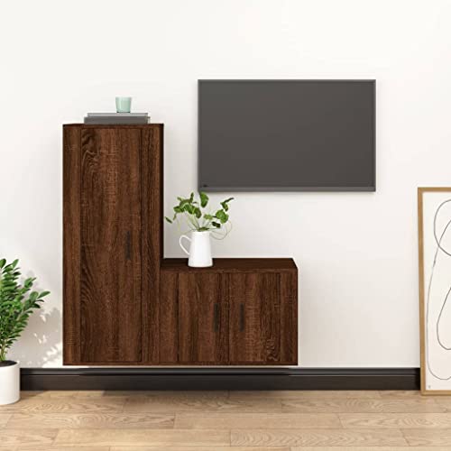INLIFE Ensemble de Meubles TV 2 pcs Chêne Marron Bois d'ingénierie-3188725