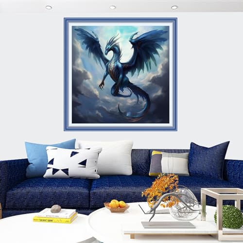 Image of Findvoor Stamped Cross Stitch Kits for Beginners Full Range of Cross Stitching Embroidery Pattern for Adults, 11CT DIY Needlepoint Embroidery Starter Kits-Dragon Flight 17.7x17.7 inch