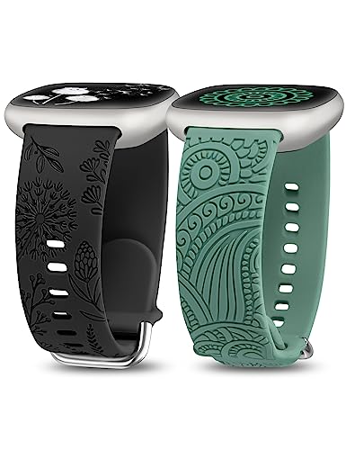 TOYOUTHS 2 Packs Floral Compatible with Fitbit Versa 4/Versa 3/Sense 2/Sense Straps