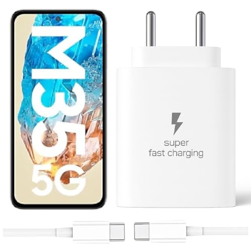 Image of 25W Type-C Charger with Cable Compatible with Samsung-Galaxy M35 5g | Super Fast Charger Adapter for S23 /S24 /S25 /S21Fe /A14 /M17 /M06 /M07 /M05 /F05 /F15 /F06 /M36 /A55 / F17 /A16 /M16 /A56 /A36 /A35 /A34 /A26, White