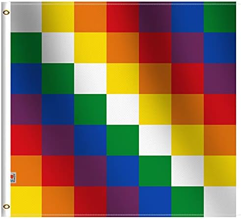 Aimara Wiphala Qullasuyu - Bandera tribal andina de 3 x 3 pies, grande de doble cara, tela de satén 100D para exteriores e interiores, 36 x 36