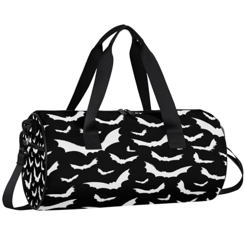 Gothic Duffle Bag Bat Gym Bag Waterproof Round Cylinder Carry-On Weekender Overnight Bag with Adjustable & Removable Shoulder Strap for Travel Sport Camping