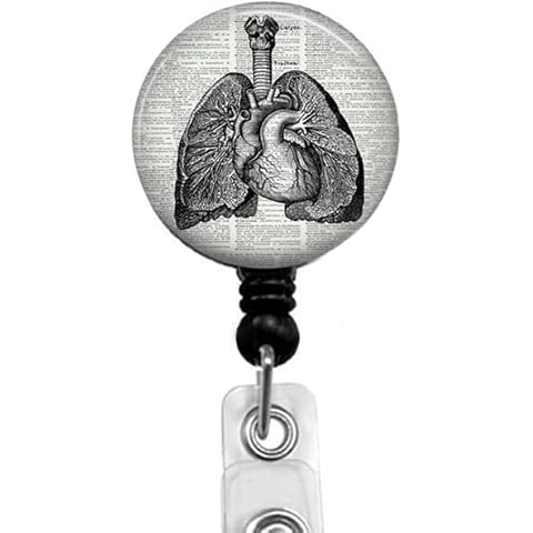 ZuuZuu Lungs and Heart on Book Badge Reel,Retractable Name Card Badge Holder with Alligator Clip, Medical MD RN Nurse Badge ID,Office Employee Name Badge, Badge Holder, Black Cover