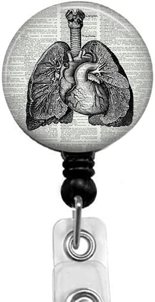 ZuuZuuLungs and Heart on Book Badge Reel,Retractable Name Card Badge Holder with Alligator Clip, Medical MD RN Nurse Badge ID,Office Employee Name Badge, Badge Holder, Black