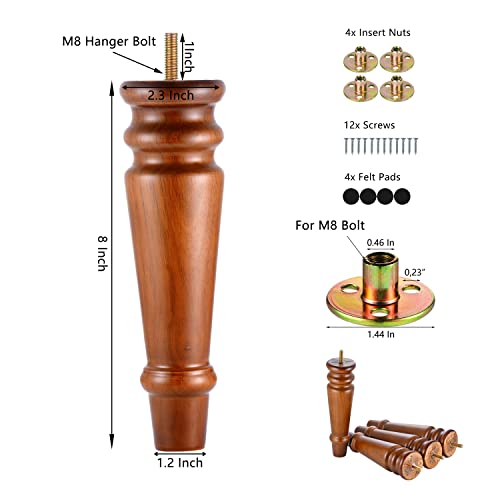 Maricome 8 Inch Wood Furniture Legs Replacement Sofa Legs For Cabinet Couch Chair Round Turned Mid Century Set Of 4 #TOP6