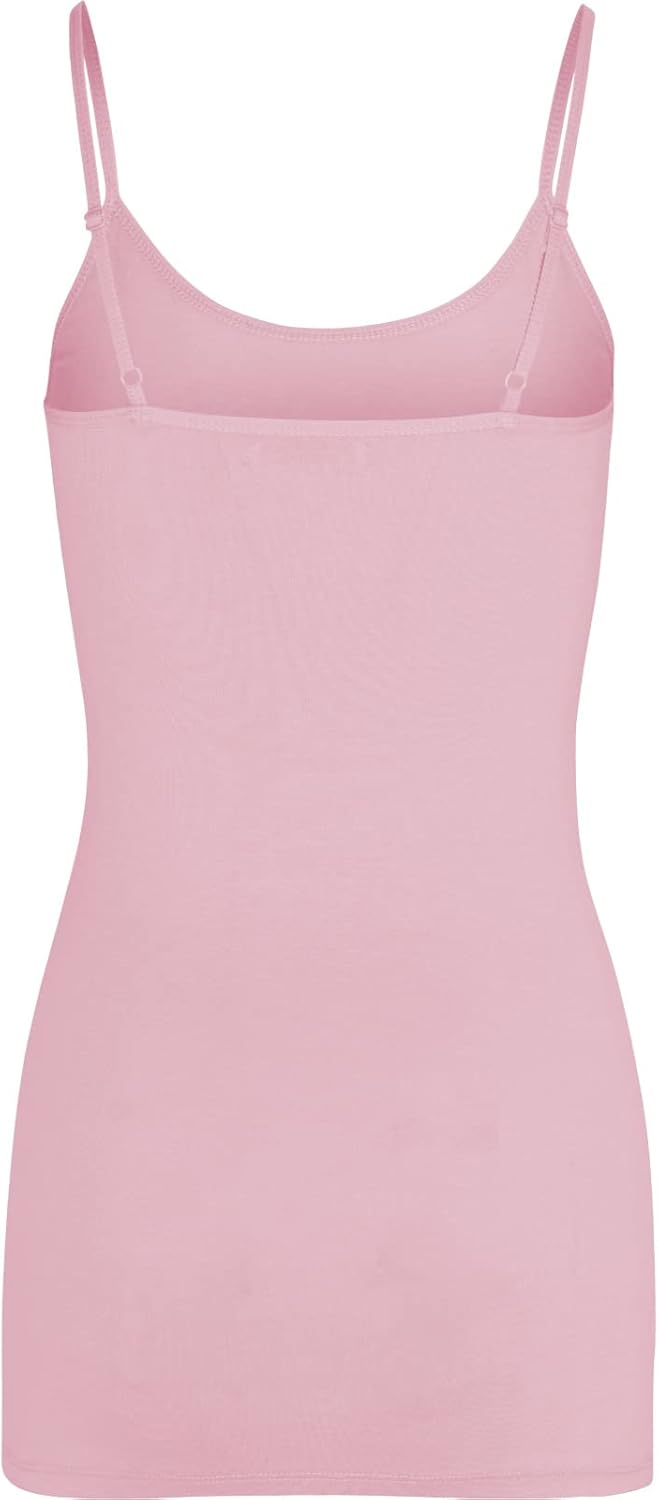 Women's Spaghetti Strap Stretch Cotton Long Cami Camisole Tank Top - Image 3