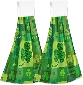 Good Luck Shamrock Kitchen Oven Towels Happy St.Patricks Day Hanging Hand Towel with Loop 2 Pieces Super Absorbent Dishcloth Fingertip Tea Bar Dish Towel for Bathroom Tabletop