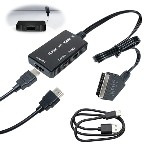Conversor de euroconector a HDMI con cable HDMI y cable euroconector, adaptador euroconector a HDMI con cable de alimentación USB HD 1080P convertidor de audio de vídeo, adaptador euroconector HDMI