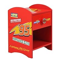 Disney Cars Lightning McQueen Bedside Table: Sturdy Engineered Wood Construction featuring a 2-tier Design for Ample Storage, Small Side Table with Drawer and Storage Shelf for Kid's Bedroom