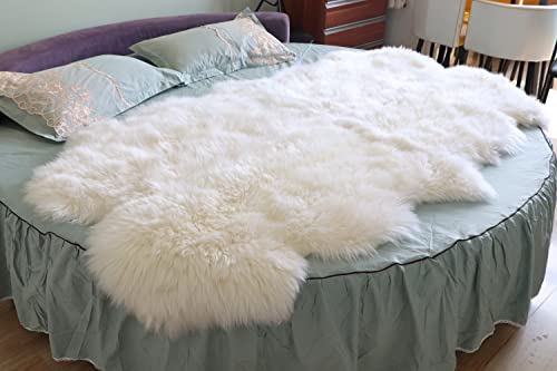 Woolous Sheepskin Rug 4X6 Ft, New Zealand Quad Large Genuine Natural Fur Fluffy Area Real Sheep Skin Throw Rug For Bedroom Living Room(4 Pelt,Ivory) #TOP3