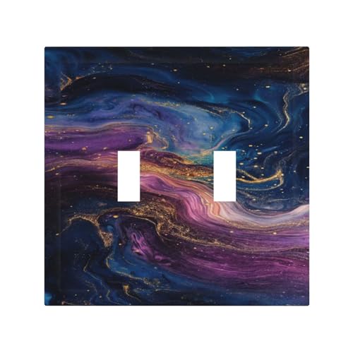 Decorative Switch Covers Plate Abstract Purple Blue Gold Marble Texture 2 Gang Wall Plate Oversized Double Toggle Light Switch Plate Wall Cover Plate Faceplate for Bathroom Decor