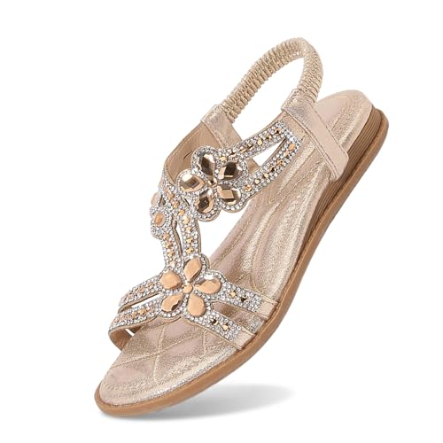 Sandales plates paillettes strass femme, chaussures été confortables