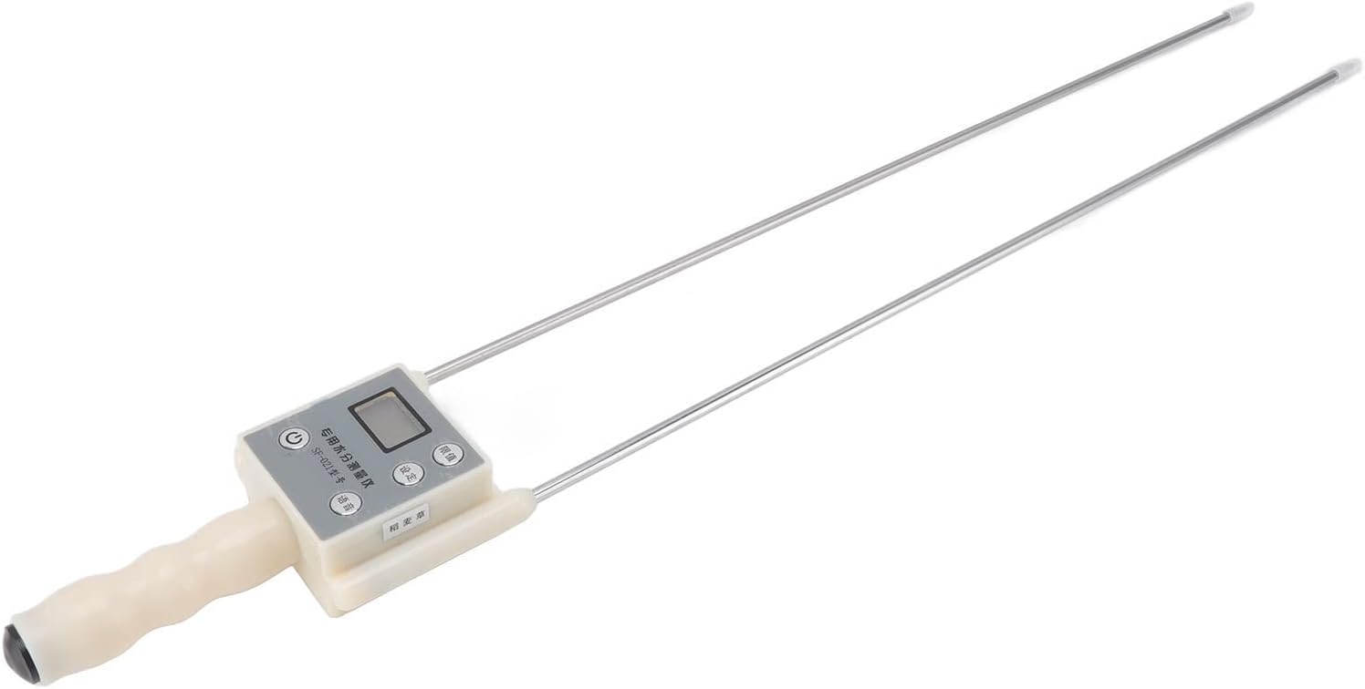 Grain Meter with LED High Definition Display, Dual Steel Needle for Straw and Grass - Rapid Measurement, Adjustable Compensation, Durable Design (Small)