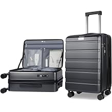 KROSER Carry On Luggage with Spinner Wheels & Built-in TSA Lock, Expandable Top Opening Hard Shell Suitcase Large Capacity Durable Rolling Luggage with USB Port, Carry-On 20-Inch, Steel Grey
