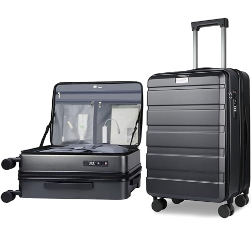 KROSER Hand Luggage with Spinner, darkgray, 35.6 cm x 23.4 cm x 55.9 cm, Expandable carry on luggage with swivel wheels by KROSER - Used condition - CA$105.94