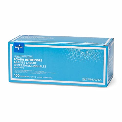 Medline Sterile Wooden Tongue Depressors, 6\", Medical Grade Quality, Box of 100