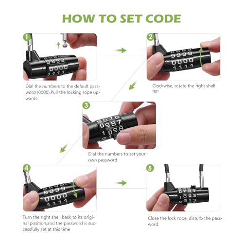 Image of KeeKit 4 Digit Combination Padlock, Resettable Padlock with Steel Wire Rope, Waterproof Lengthened Password Lock for Gyms, Schools, Fences, Toolboxes, Boxes, Cabinets - 2 Pack