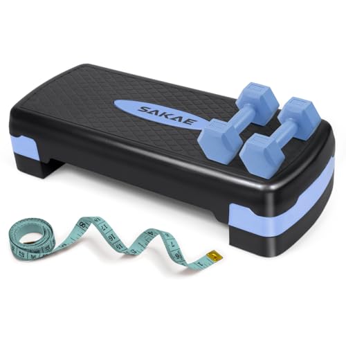 Adjustable Height Aerobic Stepper Set with 2 Dumbbells & Measuring