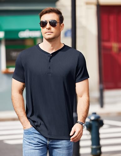 COOFANDY Men's Henley Shirts Short Sleeve Casual Tee Summer Button Henley Soild T Shirts2