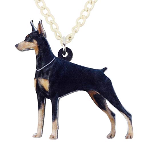 WEVENI Acrylic Pomeranian Doberman Dog Necklace Pendant Pet Jewelry Charm Gifts for Women Girls Ladies (Black)