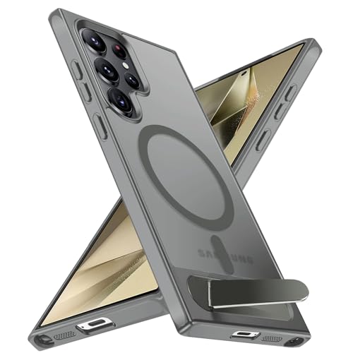 Funda para Samsung Galaxy S24 Ultra con soporte de titanio duradero Mag Safe, para Galaxy S24, ultra magnética, delgada, antideslizante, protección contra caídas para Samsung S24 Ultra (gris)