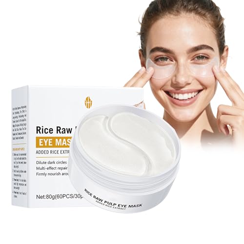 Virecose Parche de Gel para los Ojos, 60 Pares Rice Mascarilla Ojos Hidratante Colágeno, Reduce la Hinchazón y Ojeras, Refresca y Hidratación, Cuidado de la Piel
