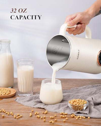 KIDISLE 8 in 1 Nut Milk Maker, 32oz Homemade Almond, Oat, Coconut, Soy, Plant Based Milks and Non Dairy Beverages, Automatic Soybean Milk Machine with Delay Start/Keep Warm/Boil Water, Cream