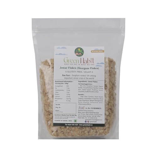 Image of GreenHabit Jowar Flakes - Nutritious and Gluten-Free Sorghum Cereal - High Fiber Breakfast Vegan (Jowar Flakes, 500 gm)