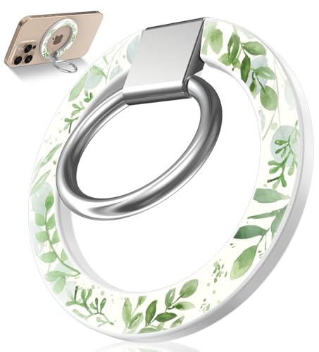 Image of Toycamp Phone Grip Ring Holder Compatible with MagSafe - Magnetic Phone Grip Stand Women Cute Painting Removable Rotatable Magnet Accessories for iPhone 17 Pro Max /16 /15 /14 /13 /12 Series, Leaves