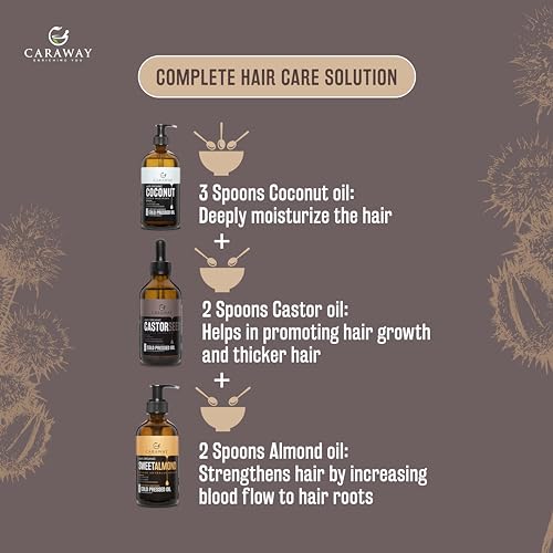 Image of CARAWAY Organic Cold Pressed Castor Oil - Edible for Constipation Relief & Hexane-Free Castor Oil for Hair Growth, liver detox Skin & Joint pain glass bottle - 475 ml / 16 oz