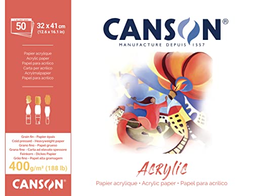 Papier acrylique blanc CANSON bloc peinture 50 feuilles grain fin 400g m2 32 x 41 cm