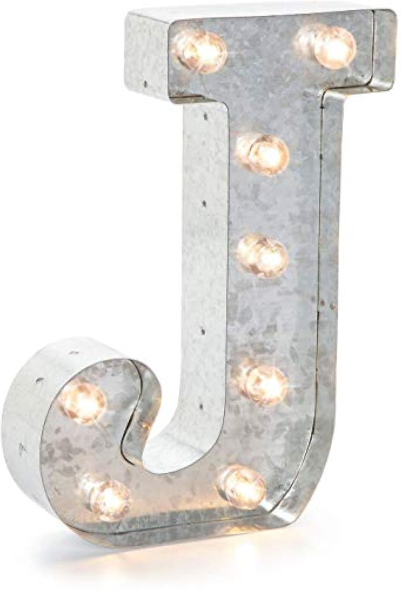 Silver Metal Marquee Letter J, 9.875" for Decor