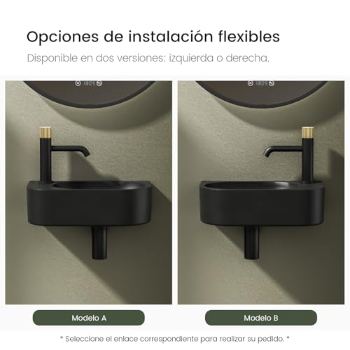 EMKE Hänge-Waschbecken, 400 x 215 x 120 mm, kompaktes und elegantes Waschbecken für kleine Badezimmer und Gäste-WC – Wasserhahn auf der linken Seite, Wandmontage, Mattschwarz