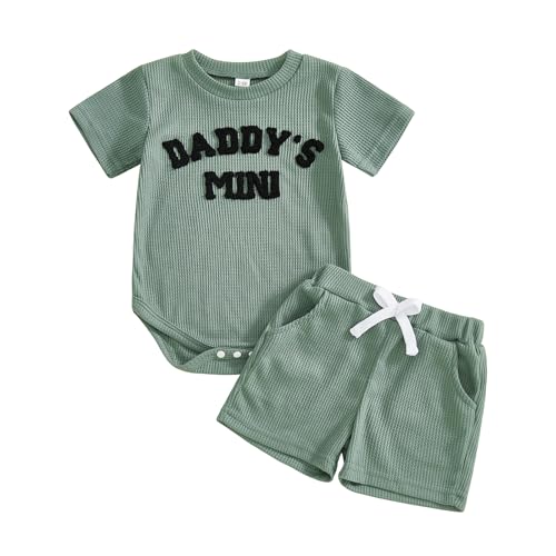 Image of Kupretty Baby Boy Clothes 3 6 12 18 Months Summer Outfit Baseball Embroidery Waffle Short Sleeve Romper & Shorts Set