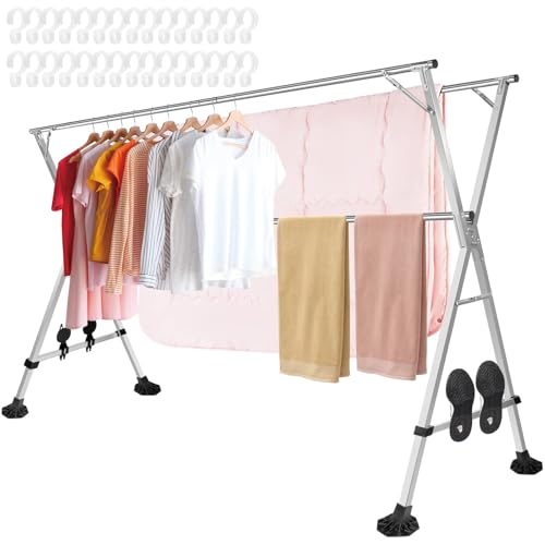 Reviews de secador de ropa los mejores 10. 41 GARUISKY Tendedero Plegable para Ropa, 2.4M Tendedero Retráctil Plegable, Soporte para tendedero Plegable portátil, 3 Tuberías Reforzadas y 30 Ganchos, Gran Capacidad para...