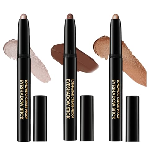 3 Pcs Sombras De Ojos En Barra Sombra Ojos Lapiz Sombraojos En Barra Eye Shadow Stick Crema 1.6g/ud Larga Duración Resistente Agua Alta Pigmentación Fácil Aplicar Crea Maquillaje Ojo-s Larga Duración