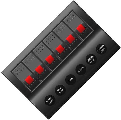 YOBETT 12v 24v Marine Boat Bus carava Bridge Splashproof 6 Way Gang Led Rocker Switch Panel with Auto Fuse
