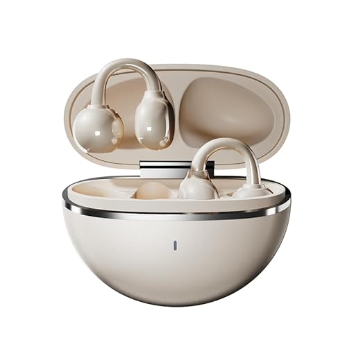 「2025新潮流·イヤーカフ型·骨伝導の革新」Bluetooth ワイヤレス オープンイヤー イヤホンBluetooth5.4 ENC通話 30時間再生 3.9g軽量 可愛くておしゃれ 耳を塞がない 耳挟み式 人間工学設計 快適装着感 Hi-Fi音質 音漏れ防止 マイク付き 自動ペアリング 片耳/両耳モード Type-C充電 通勤/通学/スポーツ/ゲーム (ベージュ)