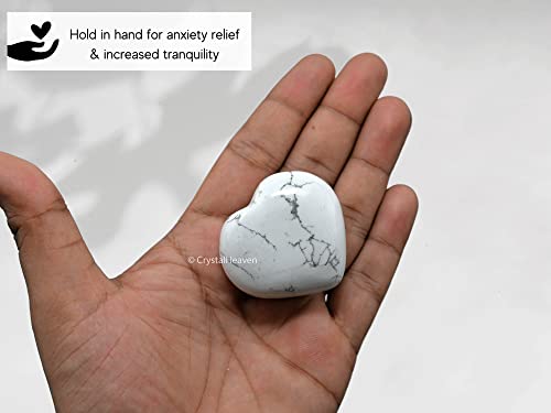Image of Howlite Crystal Heart Palm Pebbles Stones for Anxiety Stress Relief Massage - AAA Grade Original Healing Gemstone Agate Heart Palm Stone for Yoga Meditation Spiritual