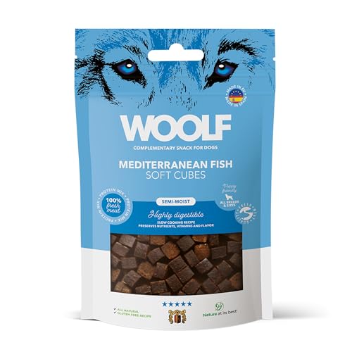 Woolf - Cubes - Snack Perro - Recompensa, Premio, Snack Natural Blando Semihúmedo de Pescado para Perros 100gr