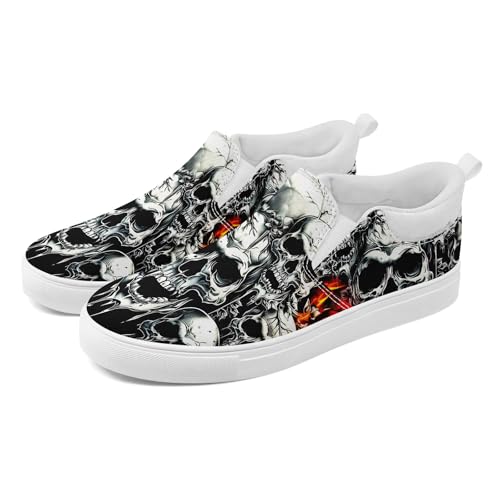 Skull Canvas Shoes Slip On Fashion Sneakers Low Top Casual Shoes Non Slip Loafers